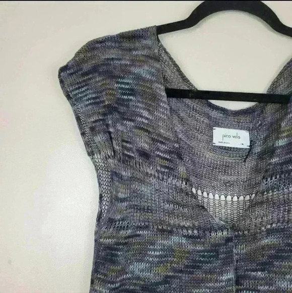 Pico Vela Bamboo Blend Knit Dress Multi-Woven Deep V-Neck Mini Dress - Picture 5 of 9